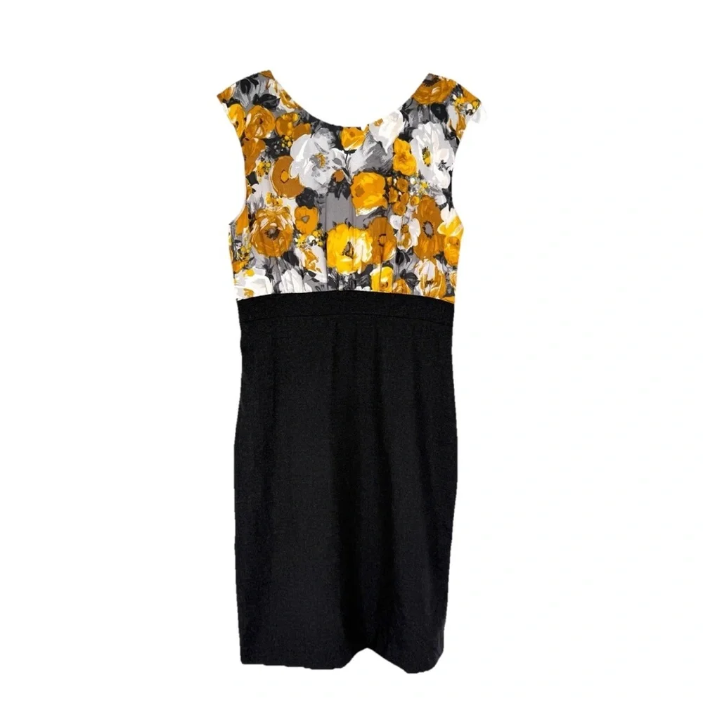 J Crew Silk Wool Dress Womens Size 6 Mustard Floral Charcoal Gray Sheath